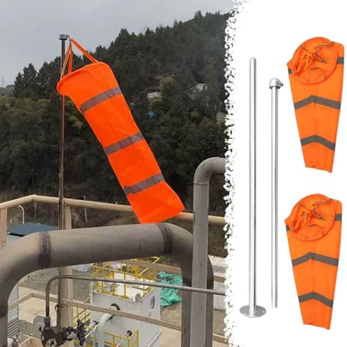 Manica a Vento Asta Portabandiera con Manica a Vento Industriale, Sacca per La Misurazione Della Direzione del Vento, Indicatori del Vento a Spire con Cintura Riflettente(200 cm (78.7))