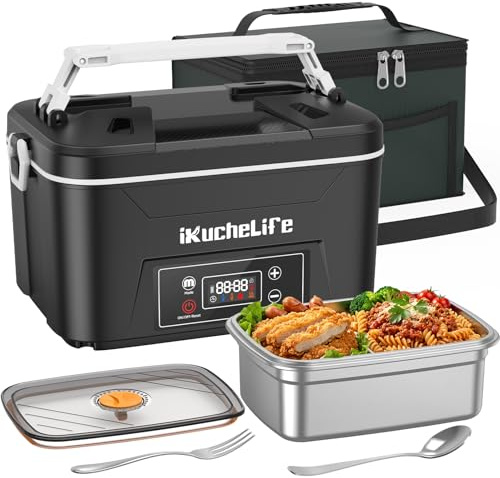 iKuchelife Cordless Electric Lunch Box, 24000mAh Heated Lunch Box, 1.2L Stainless Steel Lunchbox, Smart Wireless Heat Lunchbox Portable Food Warmer with Container for Camping, Office, Travel, Work