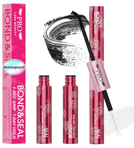 PRO LASHBEAUTY Neu Wimpernkleber & Versiegler, Lash Bond and Seal DIY Wimpernverlängerung, 48h wasserdicht, super starker Halt, mit Mascarastab, je 5ml schwarzer Kleber & klarer Versiegelung