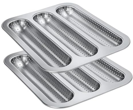 Generico Teglia per baguette, vassoio antiaderente per baguette, stampo per pane perforato, autentica teglia a 3 cavità, per baguettes, per domestica, preparazione dei pasti all'aperto, 0,79x9,