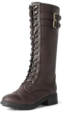 DREAM PAIRS Women's Pu Knee High Riding Combat Boots,Size 8.5,Brown,GEORGIA