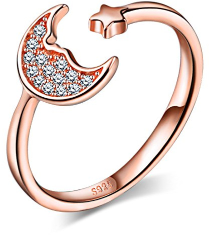 Unendlich U Fashion Mond Stern 925 Sterling Silber Zirkonia Offener Ring Verlobungsring Jahrestag Verstellbar Größe 51 bis 57, Rosegold