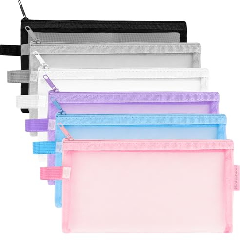 Meetory 6 st dragkedja mesh dragkedja fickor multipurpose penna organiserare förvaringsväskor för resor kosmetiska kontorsmaterial färg 6 färger