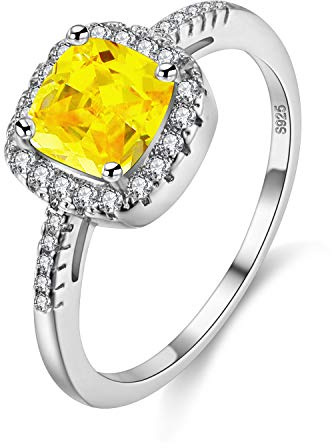 Uloveido Anneaux solitaires plaqués Rhodium pour Femmes, Bague carrée, bagues de fiançailles de Mariage de Couleur Argent pour Dames avec Minuscule zircone cubique (Jaune, Taille 59.5) Y3100