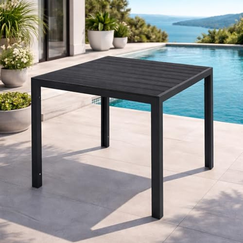 Mojawo Tavolo da giardino in alluminio antracite/nero, tavolo da pranzo, tavolo da giardino in finta legno, resistente alle intemperie, 90 x 90 x 74 cm