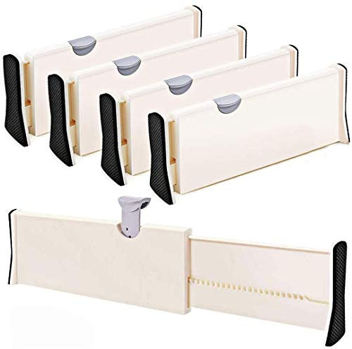 Drawer Dividers 11-17.3 Adjustable Dresser Drawer Organizers, Drawer Separators for Silverware and Utensils, Tray Organizer for Kitchen, Drawer, Bathroom, Bedroom, Office or Dresser Storage - 4 Pack