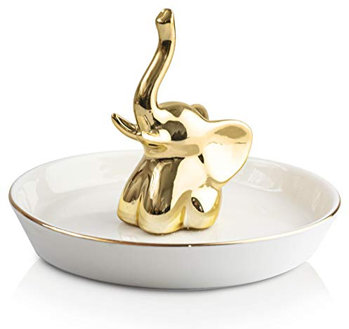 YiaMindful Schmuck Organizer - Ringhalter in Elephant Sculpture - Emaillierte Keramikplatte für Halsketten, Armbänder und Ohrringe – Dekorationsfigur