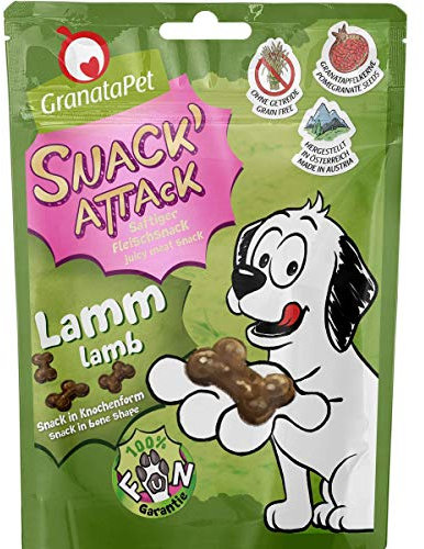 GranataPet Snack' Attack Lamm, Hundeleckerli ohne Getreide & ohne Zuckerzusätze, Belohnung für verspielte Vierbeiner, Leckerchen für Hunde, weicher Hundesnack, 100 g