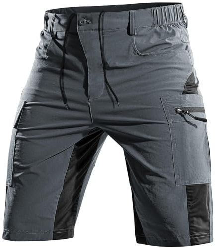 Cycorld Kurze-Hosen-Herren,Wanderhose MTB Hose Herren Kurz Atmungsaktiv Schnelltrocknende Bermuda Cargo Shorts Arbeitshosen Männer Kurz Radhose Fahrradhose Mountainbike(Grau,L)