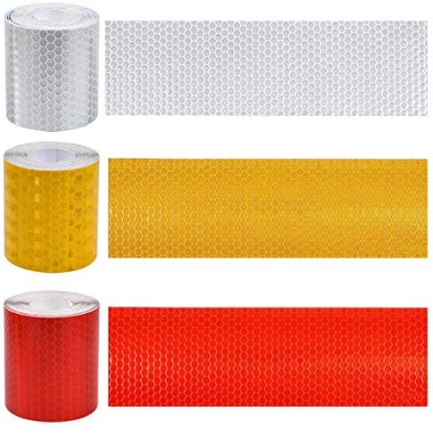 Kissral 3pcs Reflektorband Selbstklebend Fahrrad Reflektoren Weiß Rot Gelb Reflektor Aufkleber Helm Reflektierendes Klebeband 3 Meter × 50 mm für Motorräder Nachts Fahren Sicherheitserinnerung