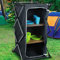 URBNLIVING grauer tragbarer faltbarer Campingschrank mit 2 MDF-Holzregalen, zusammenklappbar und mit Trageriemen, H 95 x B 49 x L 53