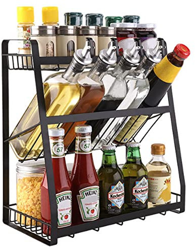 BTGGG 3 Tier Spice Rack Free Standing Kitchen Spice Organiser and Storage Modern Countertop Seasoning Organizer Space and Bottle Rack Holder-A