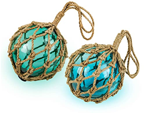 Sailingstory Glas-Angelschwimmer, nautische dekorative Glaskugel, Boje Küste, Stranddekoration, 20,3 cm, Himmelblau, Aqua, 2 Stück