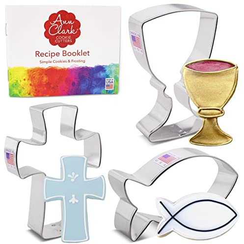 Ann Clark Communion Confirmation Baptism Easter Cookie Cutters 3-Pc. Set (Communion Chalice, Jesus Fish, Holy Cross) Made in USA