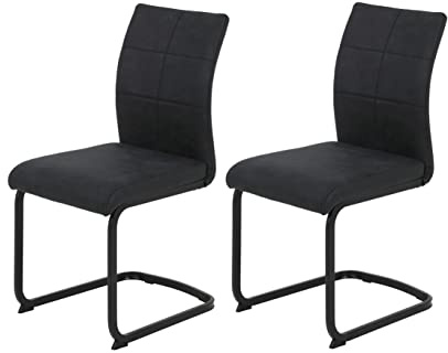 Hela Tische, 2er Set Esszimmerstuhl,Schwingstuhl Pia, Microfaser Anthrazit, Vierkantgestell Schwarz, ergonomische Lehne