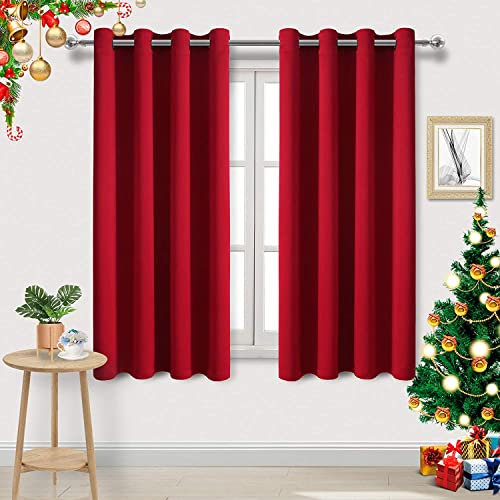 DWCN Christmas Blackout Thermal Curtains for Bedroom and Living Room - Red Eyelet Black Out 52 x 63 Inch 2 Panels