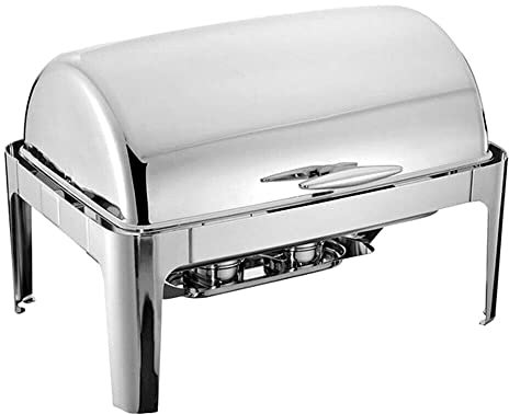 9L Roll-Top Chafing Dish Water Bath Food Warmer Hinged Lid Stainless Steel Heat Container for Buffets Caterings Parties Buffet Server Warming Tray