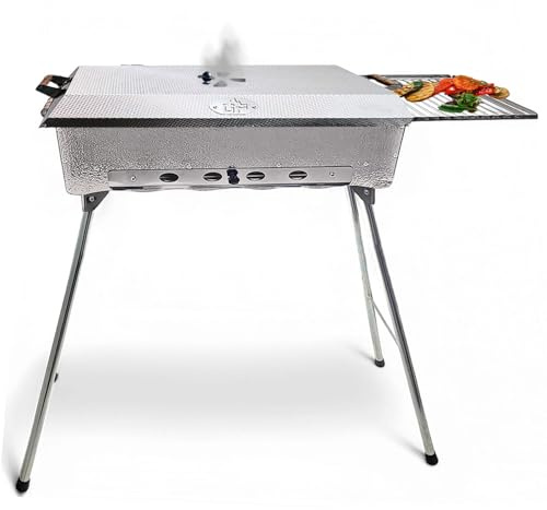 Schaschlikgrill Astana Deluxe Mangal Edelstahl mit BBQ Deckel, Grillrost