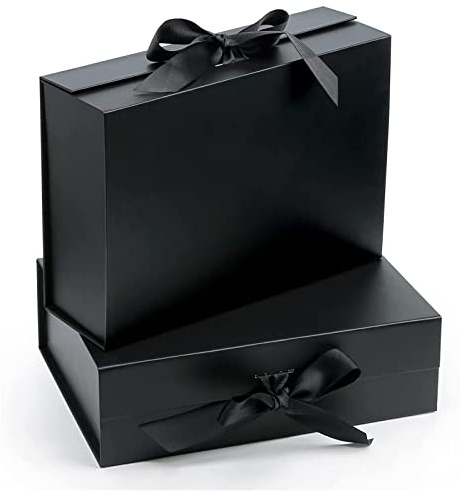 Bymivofun 2 Stück Geschenkbox Mit Schleife - Schwarze Box Mit Deckel und Band, Dekorative Verpackung für Geschenke, Geburtstage, Jubiläum, Weihnachten