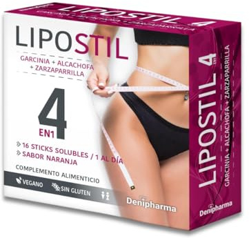 Lipostil – 16 Sticks | Quemagrasas Natural con Garcinia, Alcachofa y Zarzaparrilla - Detox y Control de Peso - Grasa Localizada en Abdomen, Caderas y Piernas - 1 Stick al Día - Vegano | DENIPHARMA