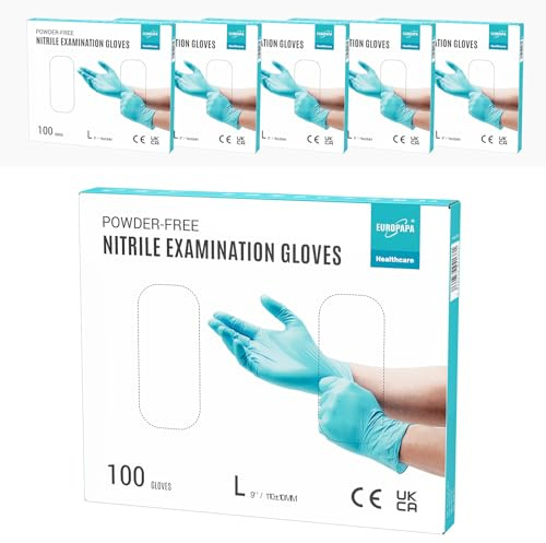 EUROPAPA® 500x Einweghandschuhe Nitrilhandschuhe puderfrei Untersuchungshandschuhe EN455 EN374 latexfrei Einmalhandschuhe Handschuhe in Gr. S, M, L & XL verfügbar (Hellblau, L)