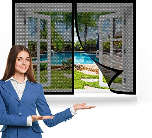 Fliegengitter Fenster 85 x 200 cm, Insektenschutz Feines undurchdringliches Gitter, Klebmontage ohne Bohren für Alle Fenster, Schwarz