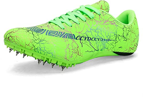 SDEQA Zapatillas de Clavos Atletismo Unisex, Zapatos con Clavos Antideslizantes Ligeras Atletismo para Velocidad Sprint,Verde,38 EU