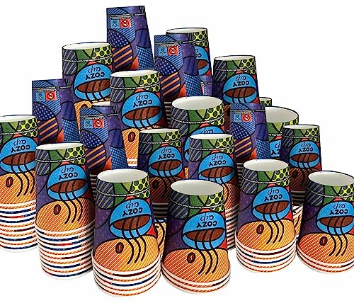 Intertan 200 Kaffeebecher To Go Pappe 240ml Design COZY CUPS Pappbecher Einwegbecher für Heißgetränke bis 95°C und Kaltgetränke Papp Becher für Unterwegs, Büro, Uni, Party, Picknick