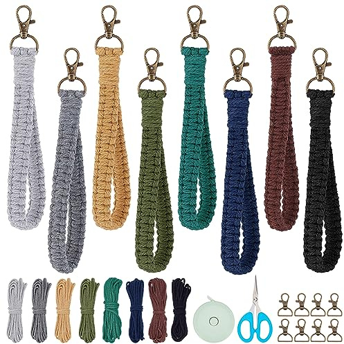INFUNLY 8 Stück Makramee-DIY-Armband-Schlüsselanhänger-Sets Bunte Makramee-Kordel-Knüpf-Sets Für Erwachsene Anfänger Quadratische Knoten-Schlüsselanhänger Handgefertigte Makramee-Dekoration