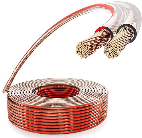 Poppstar Cable para altavoces de 10 m, 2 x 2,5 mm² (conductor interno de cobre puro OFC 99,99%, revestimiento de PVC transparente)