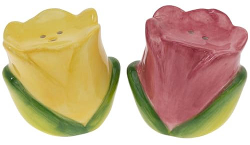 Boston International Salt & Pepper Shakers Ceramic Shaker Set for Kitchen Counter and Table, Set of 2, Tulipfield