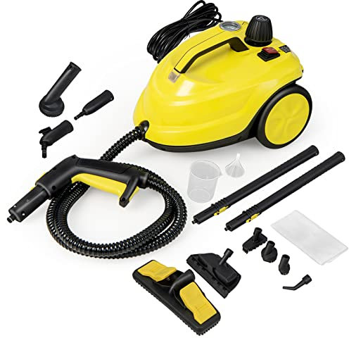 RELAX4LIFE Limpiador de vapor de alta presión 2000 W | 1,8 L Tanque de agua | 5 Bar |13 Accesorios versátiles, Limpiador de vapor para sofá, alfombra, cristal, cristal(amarillo | más+)