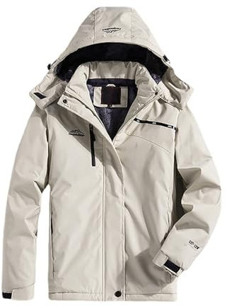 Elogoog Damen wasserdichte Berg-Skijacke Winddichte Fleece Outdoor-Winterjacke mit Kapuze Herren Winter Fleecejacke Warme Gefüttert Skijacke Wasserdicht Jacke für Wandern Camping(WH2-A,4XL)