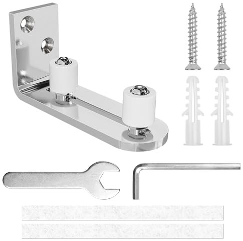 ADERTOS Guia Suelo Puerta Corredera Madera Ruedas Puerta Corredera Granero Guía de Suelo Ajustable Guía de Piso Silencioso Antiarañazos para Puertas Correderas Graneros Máx. 69mm Grosor, Plata