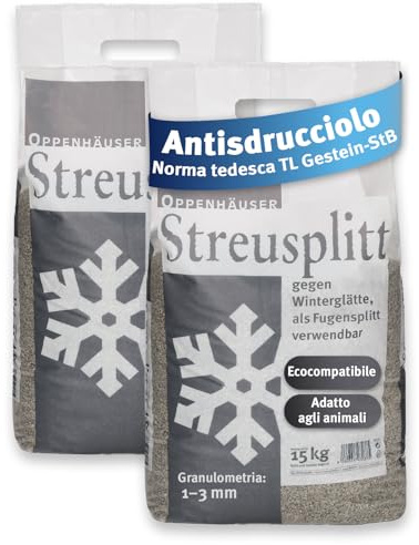 OPPENHÄUSER Gravillons d'épandage de diabase 30kg : grains 1-3 mm, norme TL Gestein-StB, effet antidérapant immédiat, granulat écologique pour trottoirs et escaliers sûrs, idéal pour pavés, premium