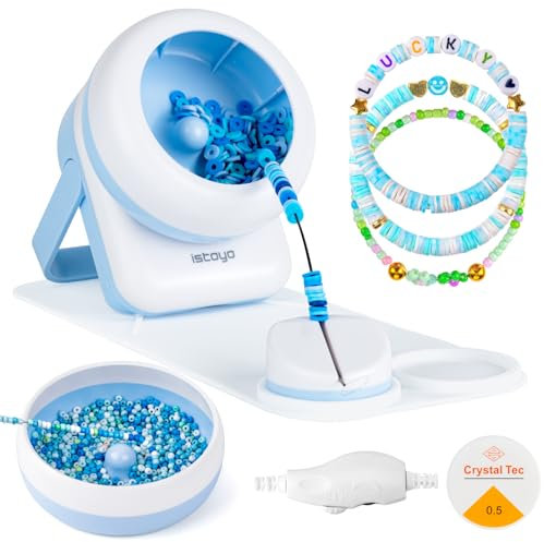 ISTOYO 2IN1 Einstellbarer Elektrischer Clay und Rocaille Perlen Spinner, Zweizweck-Schmuckherstellungswerkzeug mit Großer Ösenperlennadel, Ideal für Armbänder und Halsketten (Hellblau)