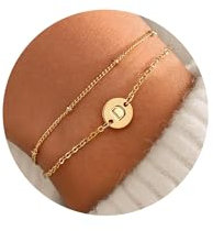 TINGN Gold Armband mit Buchstaben für Damen, Zierlich 18K Gold Gefülltes Geschichtetes Personalisiertes Charm Armband Schmuck Geschenke für Mädchen