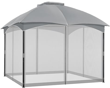 COWVIE Gazebo Replacement Netting Screen, 3 m x 3 m Universal Gazebo 4-Panel Mosquito Sidewalls with Double Zippers for Outdoor Patio (Only Netting)