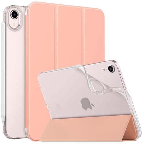 MoKo Case Fit New iPad Mini 6 2021 (6th Generation 8.3 inch), Soft TPU Translucent Frosted Back Cover Slim Smart Shell Stand Folio Case for iPad Mini, Auto Wake/Sleep, Apricot Orange