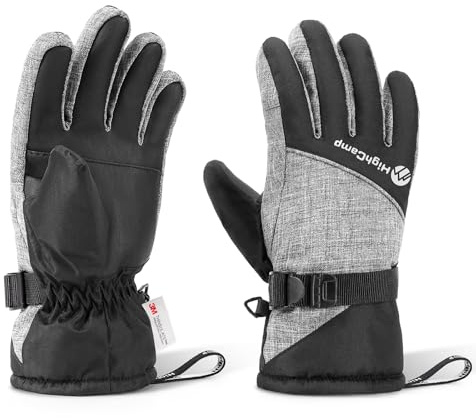 Highcamp Kids Waterproof Winter Gloves 3M Thinsulate with Reflector for Boys Girls Snow Ski Riding Grey,M(6-8Y)