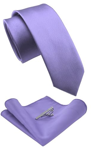JEMYGINS Corbata fina para hombre y pañuelo de bolsillo, juego de pinzas para corbata, 6 cm