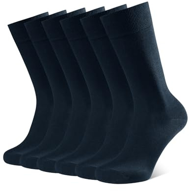 CLOSEMATE 6 Pares Calcetines Ejecutivos Hombre Altos Finos Transpirables Largos Sin Costuras de Trabajo Elásticos Traje Vestir Algodon Azules Marinos