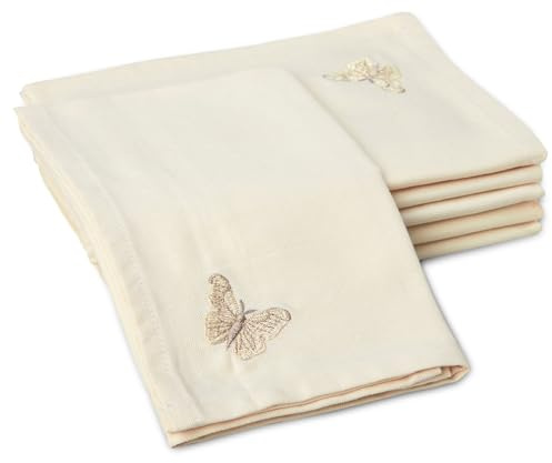 Encasa XO Dining Table Napkins Set of 6 | Cotton Cloth Napkin 17x17 in | Cream Butterfly Embroidery Design