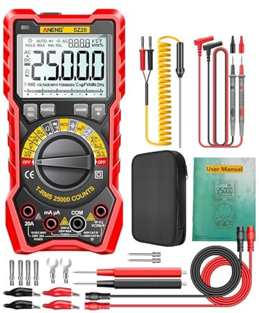 KAYPBWQMG Multimètre numérique Professionnel SZ20 25 000 Points, testeur de Tension de Courant électrique AC/DC for condensateur de température Ohm de Voiture(Red Pro(no Battery))