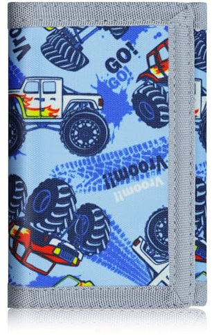 Teens Cool Wallets for Boys & Girls with Zipper Coin Pocket Card Slot, RFID Trifold Canvas Outdoor Lovely Design Magic Sticker for 12-16 Ages(Truck)