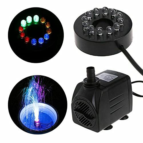 Nimomo Pompa Acqua Sommergibile, Sommersa, Sommergibile per Laghetto, Elettrica Fontana con 12 Luci a LED Piscina da Giardino 15W (Spina EU)
