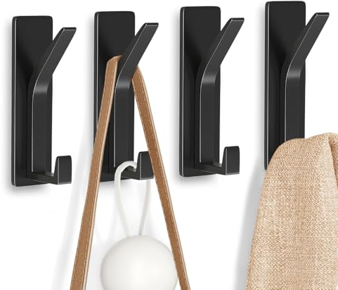 MIVITOOM 4 Pack Self Adhesive Hooks, Extra Sticky Hook 6KG (Max)，Metal Stainless Sturdy Stick on Wall Door, Heavy Duty Stick on Hooks for Hanging Coat Cloth Towel Key