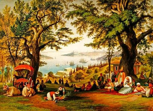 ZHAOSHAN Vintage Leinwand drucken Ölgemälde Wandbilder Eine Versammlung über dem Goldenen Horn von Hubert Sattler Abstraktes Foto Bild für Office Home Decor 60x90cm