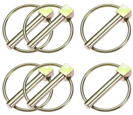 M METERXITY 6-Pack 1/4 Linch Pin with Ring, 1-3/8 Carbon Steel Lynch Pin Trailer Pins for Boat/Truck/Tractor/Trolley/Lawn Mower, Lock Clips Fastener Pin [6x35mm, Colored Zinc]