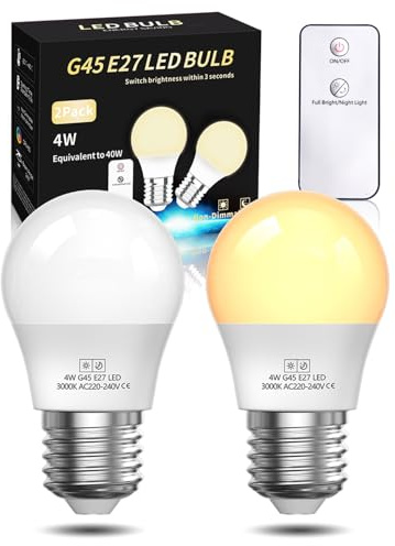Lamptobe E27 LED Glühbirne mit Fernbedienung, Nachtlicht Warmlicht 3000K 4W (Ersetzt 40W) P45 E27 Leuchtmittel 2 Modi für Schlafzimmer, Babyzimmerlicht, Tischlampe(Nicht Dimmbar, 2 Stück